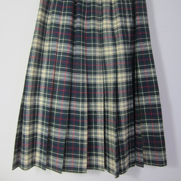 Vtg Pendleton Women XS Green Ivory Red Tartan Plaid Wool Kilt 26" Waist Skirt - Picture 10 of 10